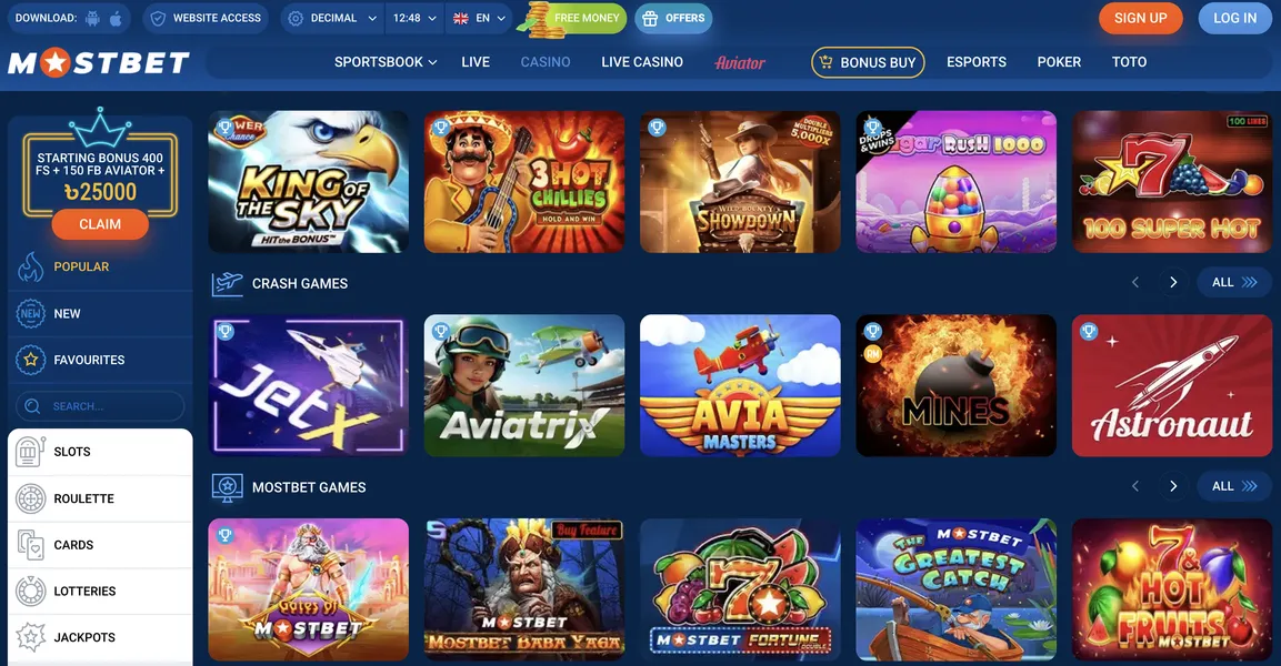 Mostbet Online Games Selection